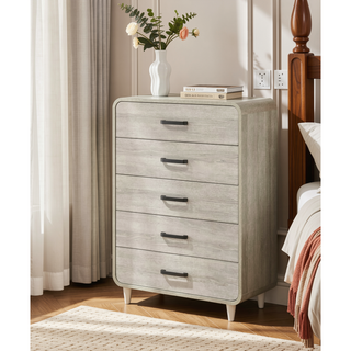 Sunvega Contemporary Antique White Nightstand with Two Drawers and Rounded Edges
