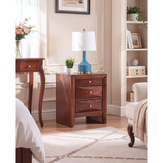 Sunvega Sleek Cherry Nightstand With Three Spacious Drawers And Curved Fronts