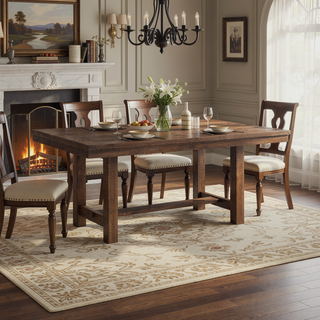 Sunvega Transitional Brown Finish Wood Frame Dining Bench with Beige Upholstered Seat