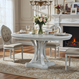 Sunvega Retro Dining Set Extendable 42 to 58 Inch Oval Table with Four Chairs