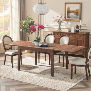 Sunvega Walnut Finish Extendable Dining Table with Self Storing Leaf Wooden Furniture