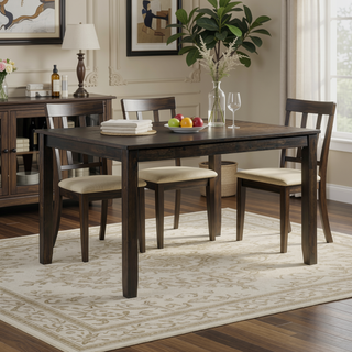 Sunvega White Finish Classic Transitional Dining Set with Table and Four Chairs