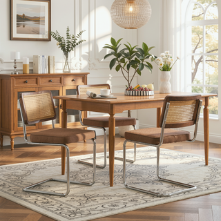 Sunvega Mid Century Modern Dining Chairs Set of 2 with Velvet Upholstery and Natural Rattan Back