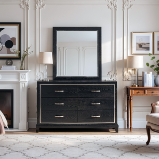 Sunvega Modern Black Nightstand with Two Drawers and Built-In AC USB Outlets