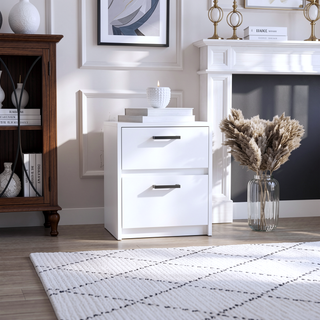 Sunvega White Finish Chequered Nightstand with Two Spacious Drawers