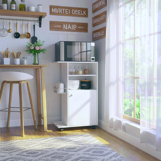 Sunvega Microwave Countertop Kitchen Cart with Single Door Cabinet and Four Caster Wheels