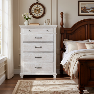 Sunvega Transitional Weathered Gray Chest with Dovetail Drawers and Dentil Molding
