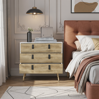 Sunvega Modern 3-Drawer Dresser with Sleek Metal Handles and Spacious Storage
