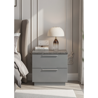 Sunvega Mist Nightstand with Two-Tone High-Gloss Marble Lacquer Finish and Two Spacious Drawers