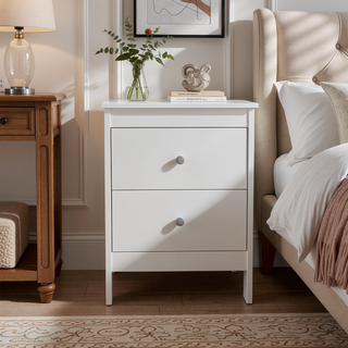 Sunvega Modern White Nightstand with Dual Drawers and Open Shelf for Bedroom