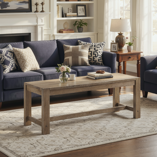 Sunvega Modern Farmhouse Light Brown Wood Trestle Base Backless Dining Bench