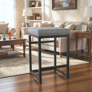Sunvega Open Back Metal Counter Stool with Gray Fabric Padded Seat