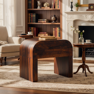 Sunvega California Walnut Mango Wood Nightstand with One Small Drawer and Brass Knob