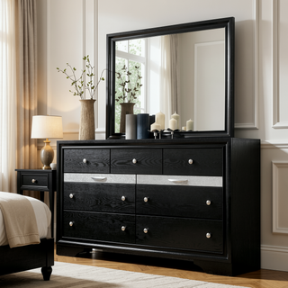 Sunvega Modern Black Nightstand with Hidden Jewelry Drawer and Nickel Knob