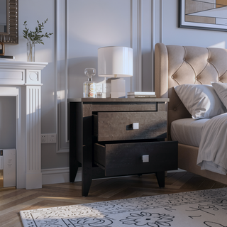 Sunvega White Nightstand with Two Spacious Drawers and Four Wooden Legs for Bedroom
