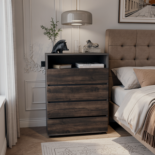 Sunvega White Minimalist Four Drawer Dresser for Bedroom Storage