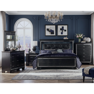 Sunvega Silver Faux Alligator Embossed Nightstand with 2 Dovetail Drawers and LED Lighting