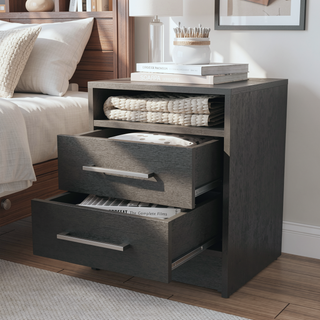Sunvega Melamine Nightstand with Two Large Drawers and Open Shelf for Bedroom