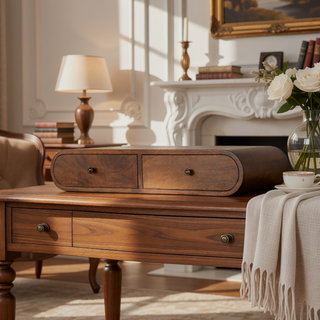 Sunvega Timeless Elegance Solid Wood Floating London Console with 2-Drawers in Chestnut Brown