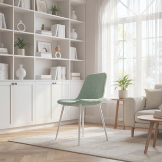 Sunvega Modern Linen Padded Dining Chairs with Sturdy White Metal Legs