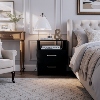 Sunvega 19.9 Inch High Nightstand with Two Drawers and Open Shelf