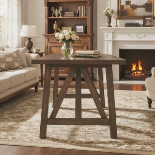 Sunvega Farmhouse Style Dining Table with Rubberwood Frame and Wood-Like Top