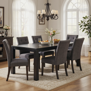 Sunvega Antique Black Finish Transitional Wooden Dining Table for Kitchen Seating 6