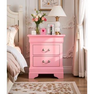 Sunvega Charming Pink Traditional Nightstand with Two Drawers for Bedroom