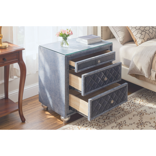 Sunvega Glam Traditional Style Nightstand with Velvet Tufted Drawers and Jewelry Tray