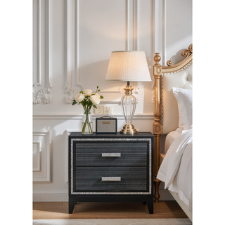Sunvega Weathered Black Finish Nightstand with Two Spacious Storage Drawers