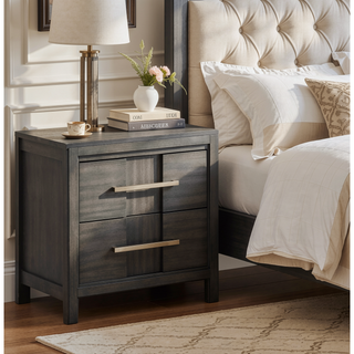 Sunvega Gray Transitional Style Nightstand with Felt-lined Drawers and Nickel Hardware