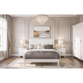 Sunvega Traditional White Wooden Nightstand with 2 Dovetail Drawers and Satin Nickel Handles