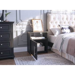 Sunvega Black Nightstand with Single Door Cabinet and Metal Handle for Bedroom
