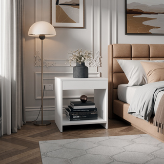 Sunvega Minimalistic Nightstand with Open Shelf for Small Spaces