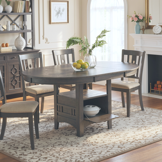 Sunvega Medium Grey Oval Extension Leaf Dining Table with Built-in Storage