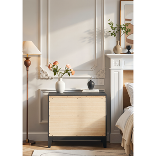 Sunvega Weathered Black Finish Nightstand with Two Spacious Storage Drawers
