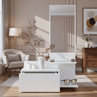 Sunvega Vienna 23.6" Wide Floating Mirror Console Table with 3-Tier Shelf