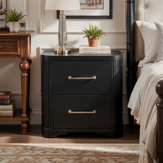 Sunvega Modern Style Bedroom Nightstand with 2 Dovetail Drawers and Charcoal Finish