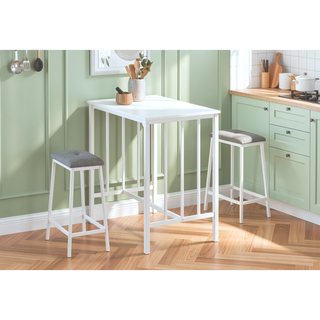 Sunvega Contemporary 3-Piece Bistro Set with White Laminate Table and Grey Cushioned Stools