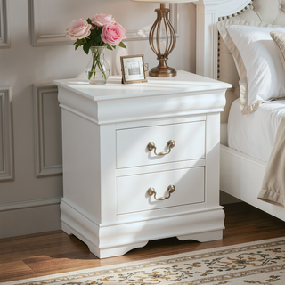 Sunvega Modern White Nightstand with Two Spacious Drawers and Brushed Nickel Handles