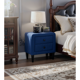 Sunvega Navy Blue Velvet Modern Nightstand with 2 Drawers for Bedroom Furniture