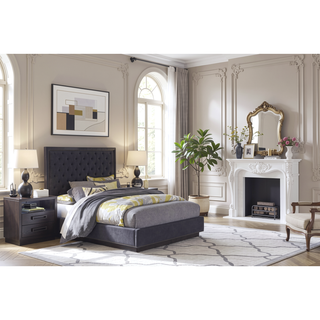 Sunvega Modern Charcoal Finish Nightstand with Glass Top and LED Lighting