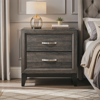 Sunvega Weathered Grey 2-Drawer Nightstand with Smooth Metal Glide and Modern Flat Surface
