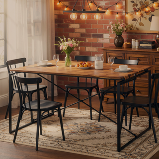 Sunvega Modern Industrial Rectangular Dining Table with Metal Sled Base