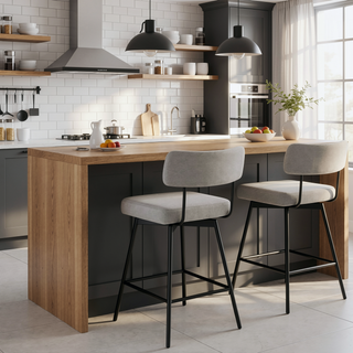 Sunvega Light Grey Fabric Upholstered Swivel Counter Height Stool Set of 2