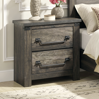Sunvega Rustic Gray Melamine Paper Wooden Nightstand with Antique Brass Drop Handles