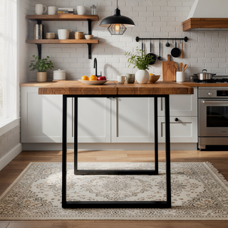 Sunvega Handcrafted Modern Industrial Acacia Wood Dining Table Natural Finish