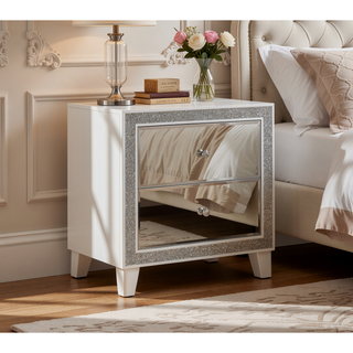 Sunvega Mirrored Front Champagne Finish Nightstand with Two Storage Drawers