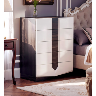 Sunvega Zebrano Accent Contemporary High Gloss White Nightstand