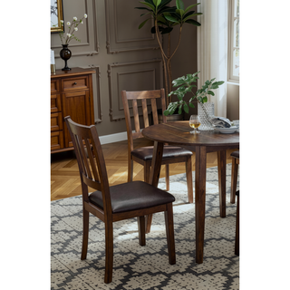 Sunvega Transitional Dark Brown Walnut Wood Round Dining Table With 4 Curved Ladder-back Chairs